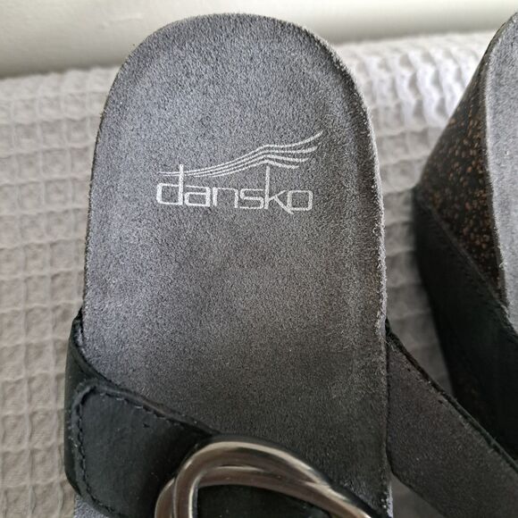 Dansko Black Wedge Sandals with Silver Buckle - Picture 10 of 16